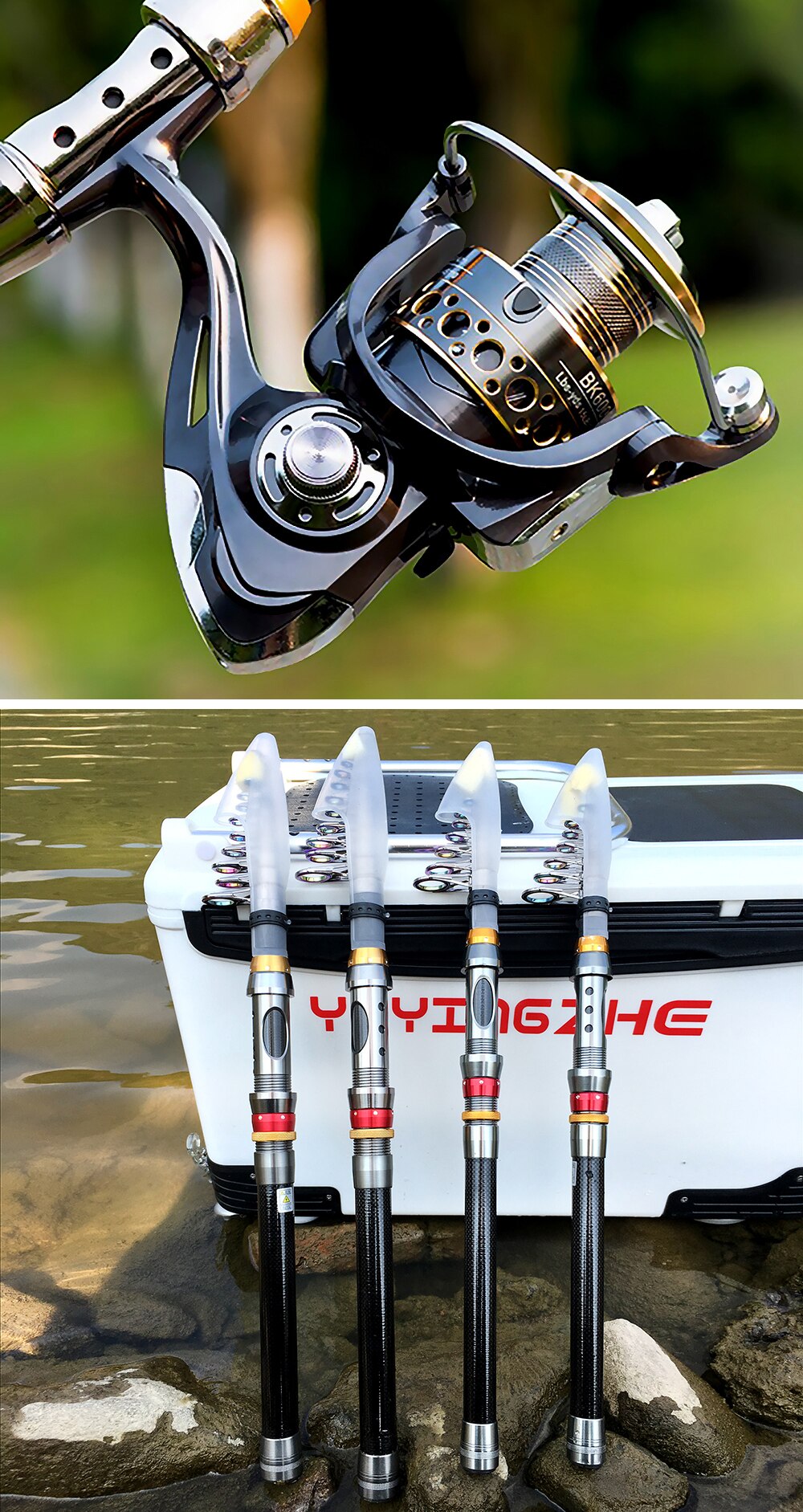 1.8-3.6M telescopic fishing rod combo spinning reel fishing set carp fishing rod reel kit